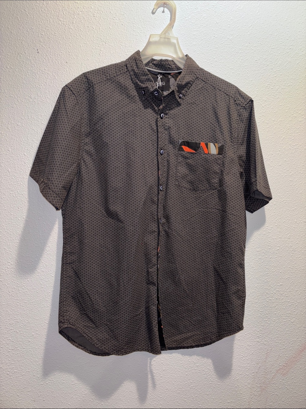 Ambig Short Sleeve Shirt for Men - Charcoal Grey with Geometric Micro Print.